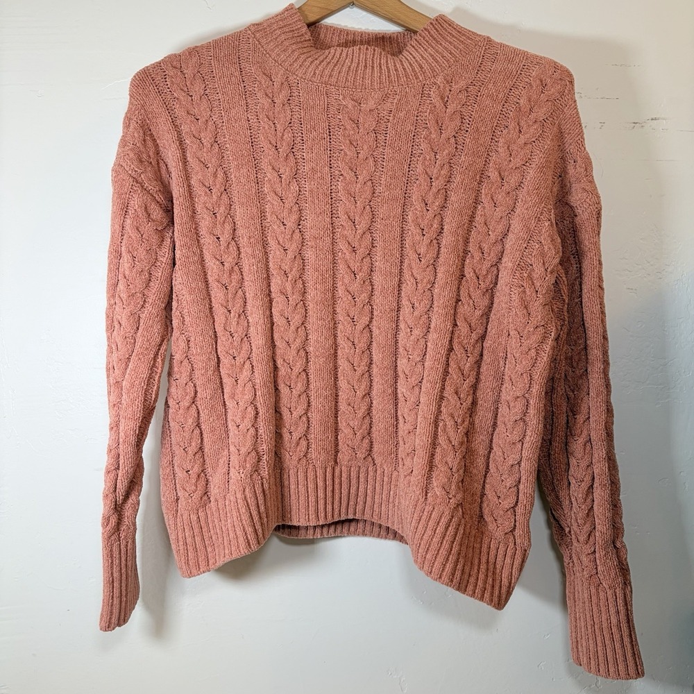 Hippie Rose Size‎ M Mauve Pink Chunky Knit Crew Neck Cozy Sweater